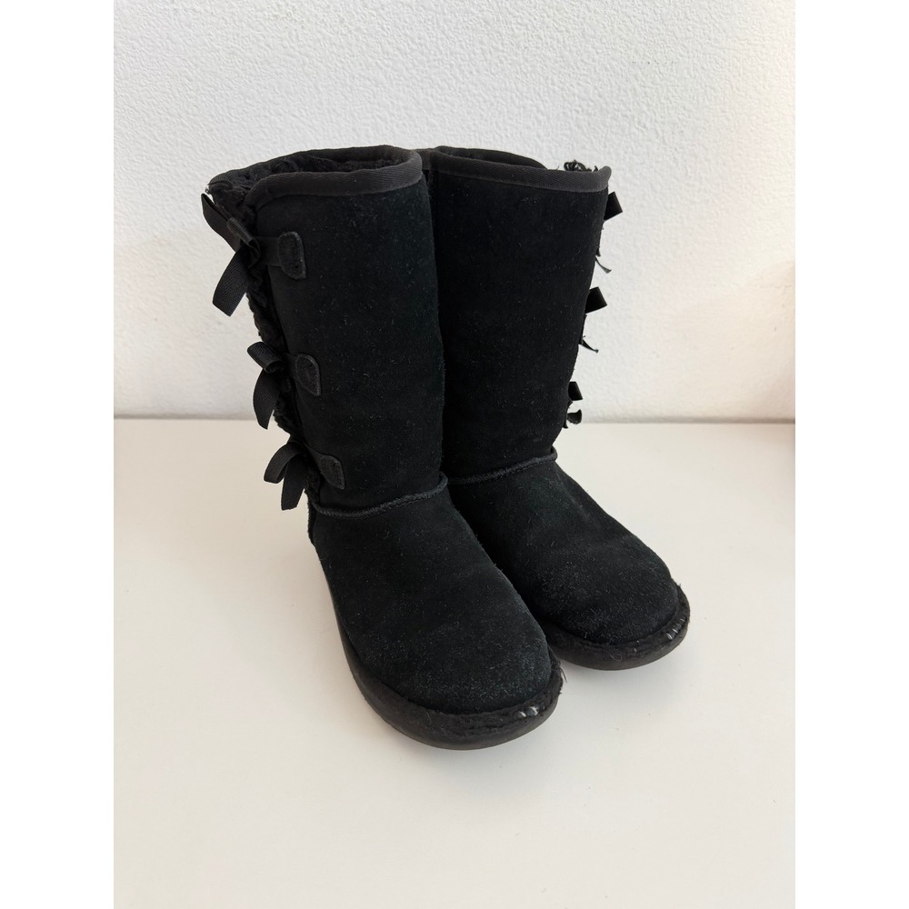 Koolaburra by UGG Victoria Tall Black Suede Bow Boots Girls Size 1 1020171